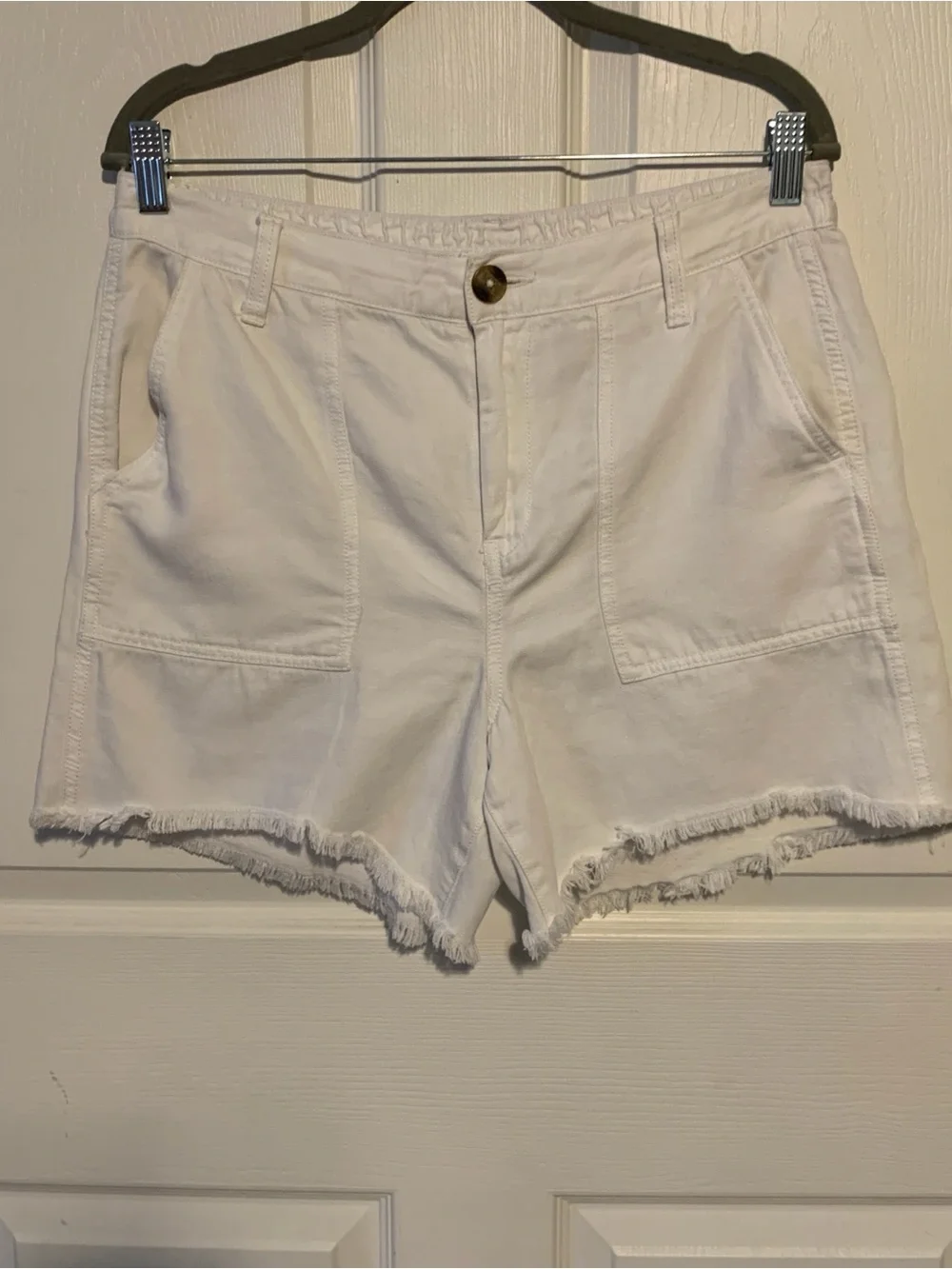 aerie White Frayed Hem Denim-Look Shorts